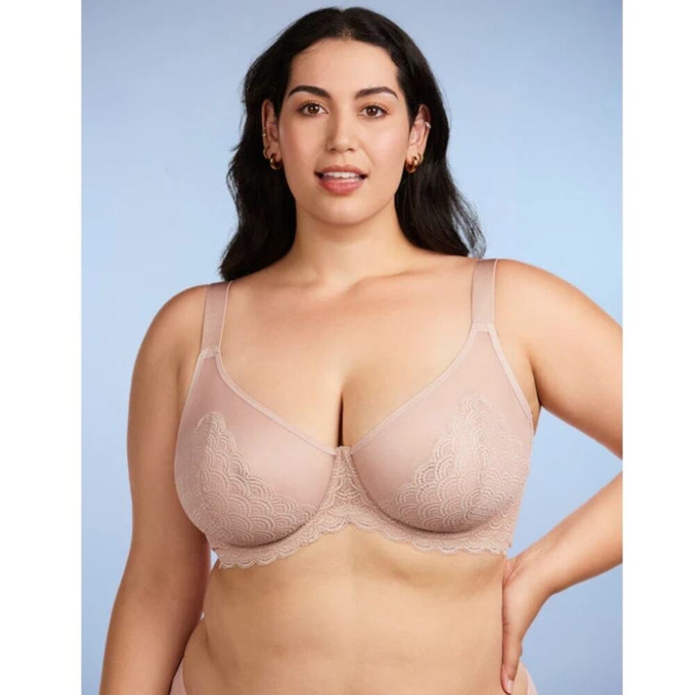 HSIA Mermaid Scales Lace Underwire Bra NWOT Beige 36G Minimizer
